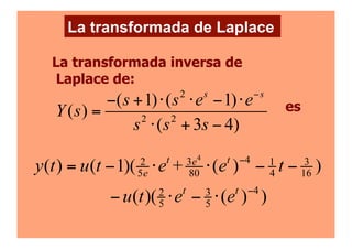La transformada inversa de
Laplace de:
es
La transformada de Laplace
 