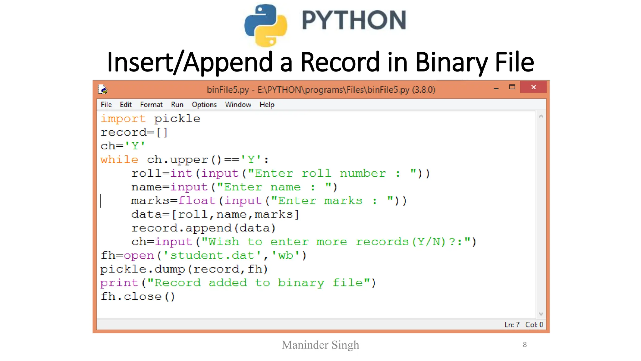 5.1 Binary File Handling.pdf | Programming Languages | Computing