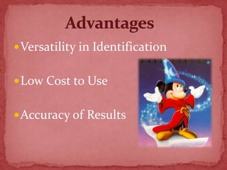 Versatility in Identification
Low Cost to Use
Accuracy of Results
 