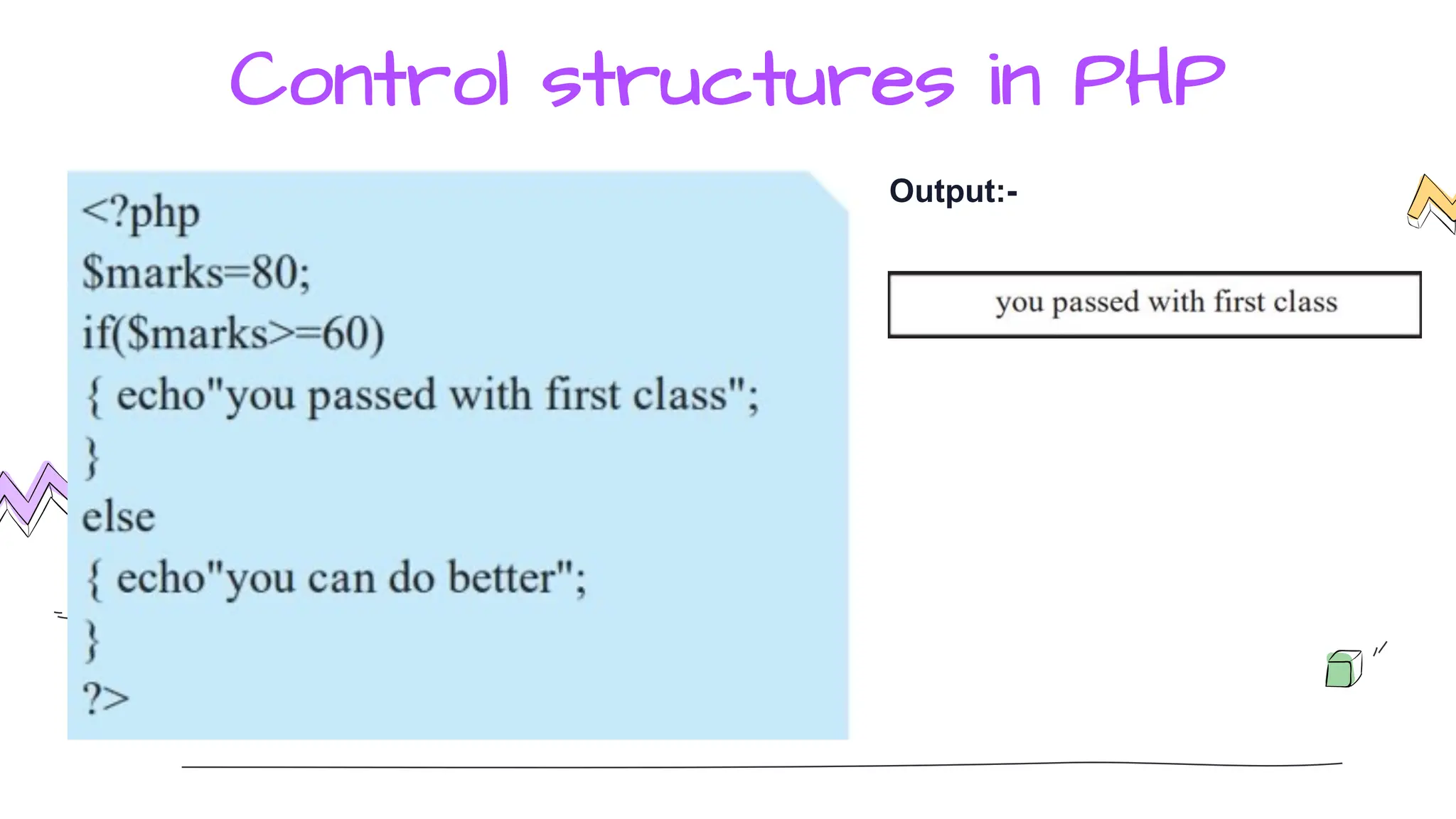 Control structures in PHP
Output:-
 