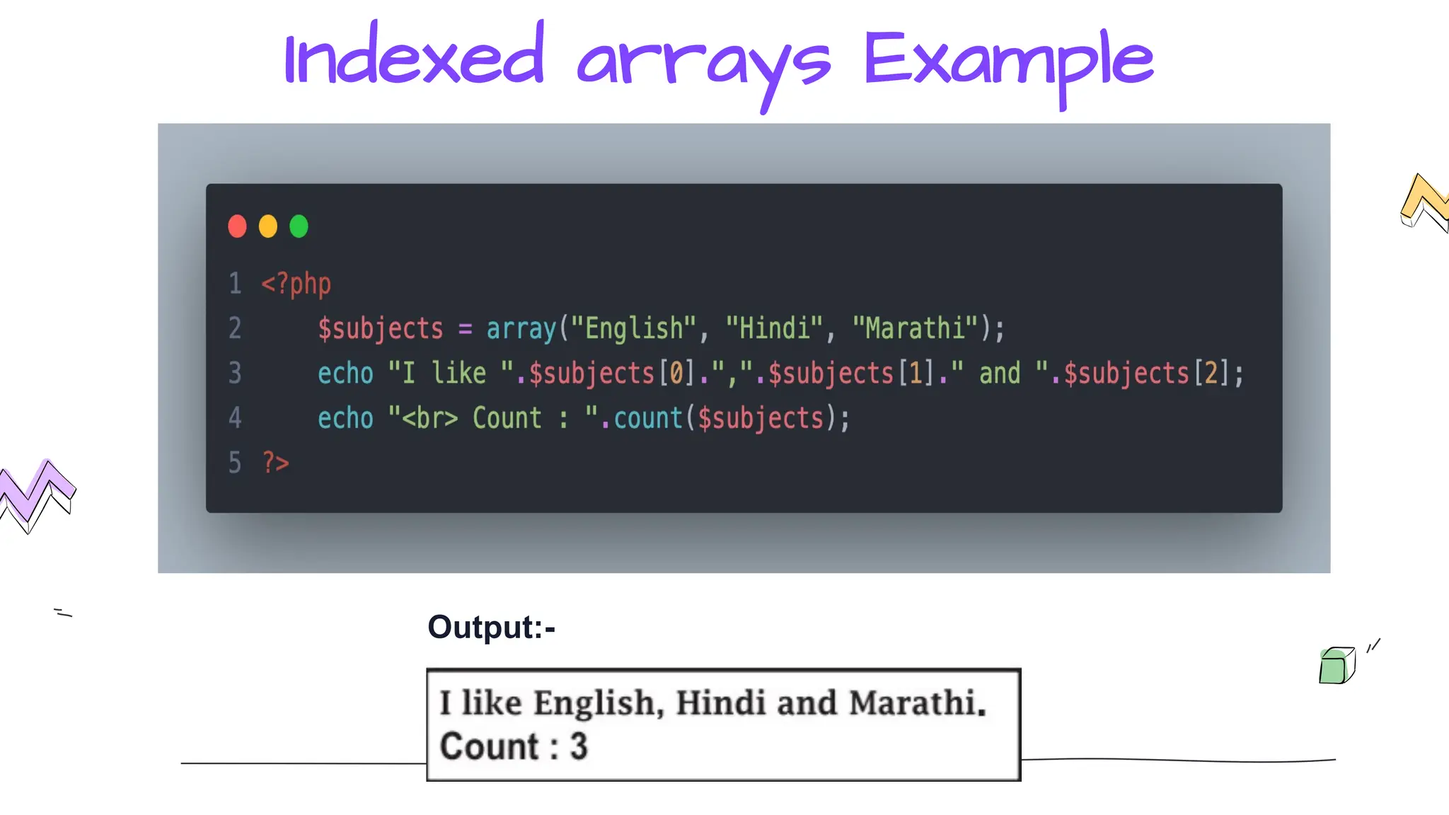 Indexed arrays Example
Output:-
 
