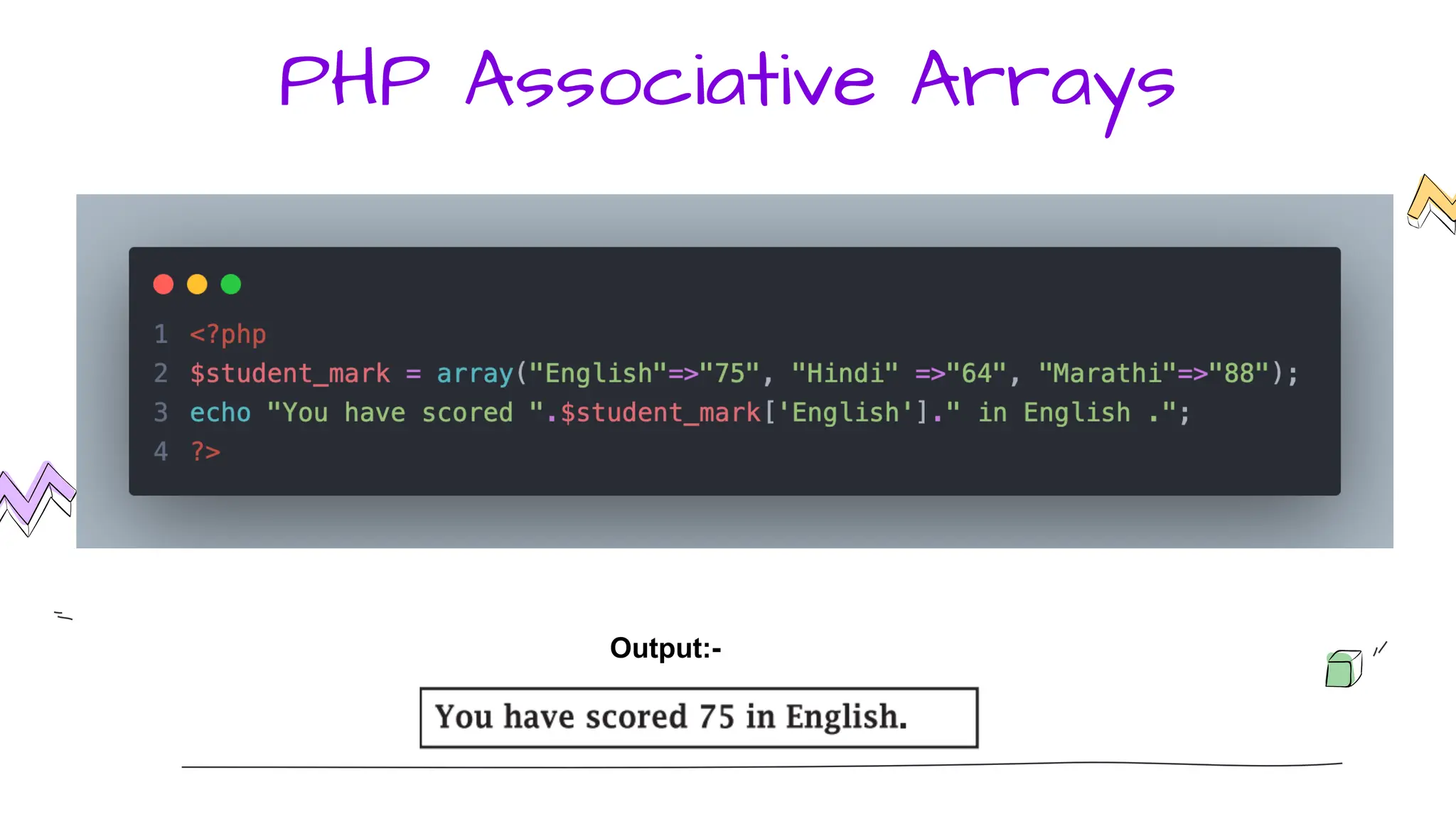 PHP Associative Arrays
Output:-
 
