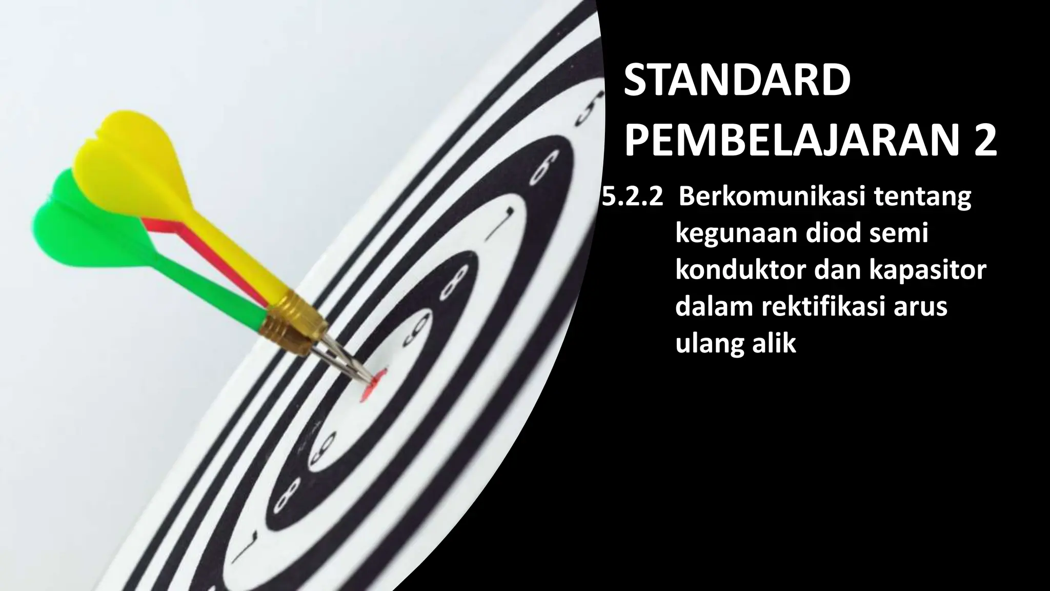 STANDARD
PEMBELAJARAN 2
5.2.2 Berkomunikasi tentang
kegunaan diod semi
konduktor dan kapasitor
dalam rektifikasi arus
ulang alik
 