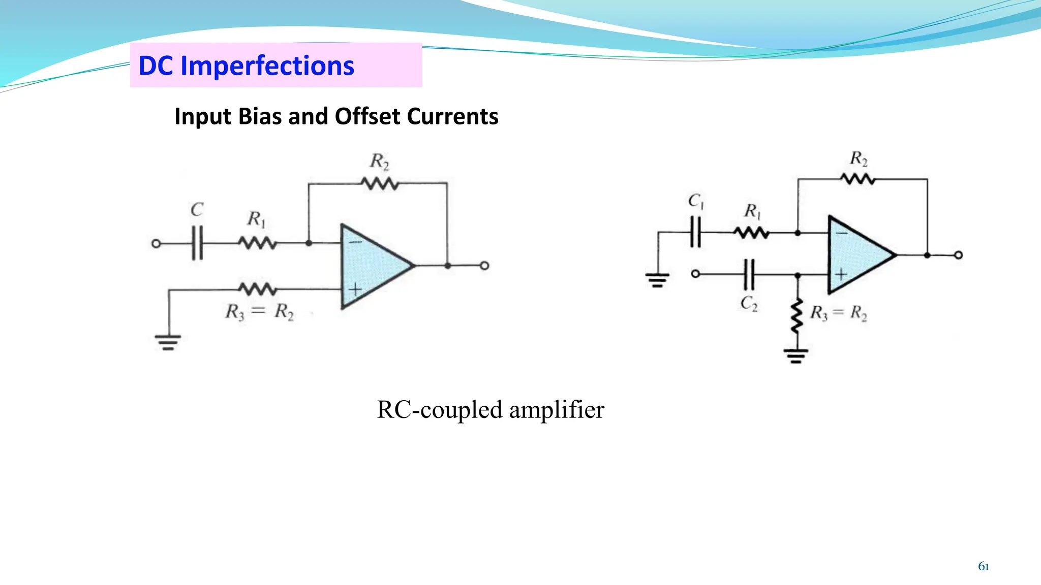 DC Imperfections
Input Bias and Offset Currents
RC-coupled amplifier
61
 