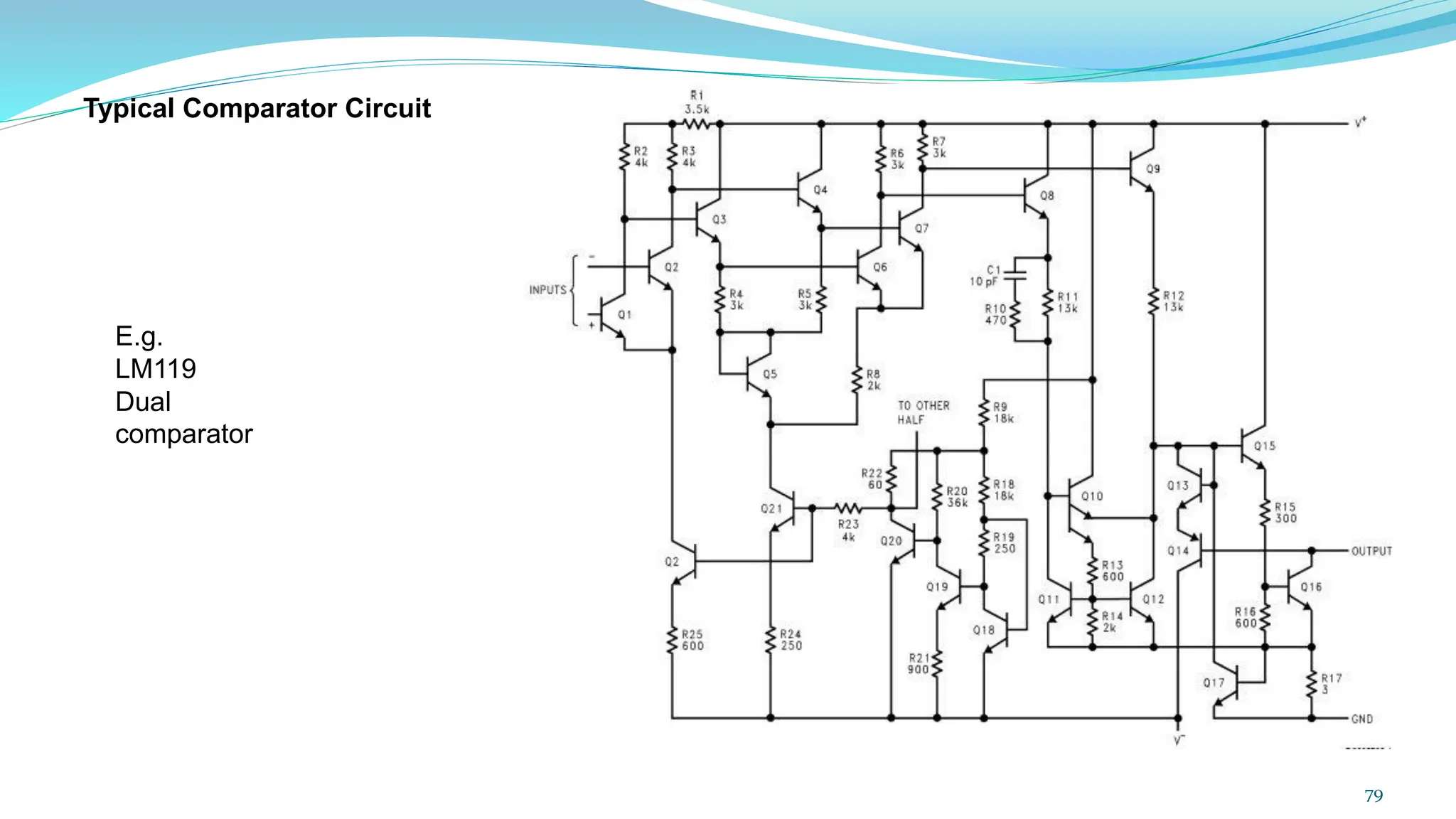 79
Typical Comparator Circuit
E.g.
LM119
Dual
comparator
 