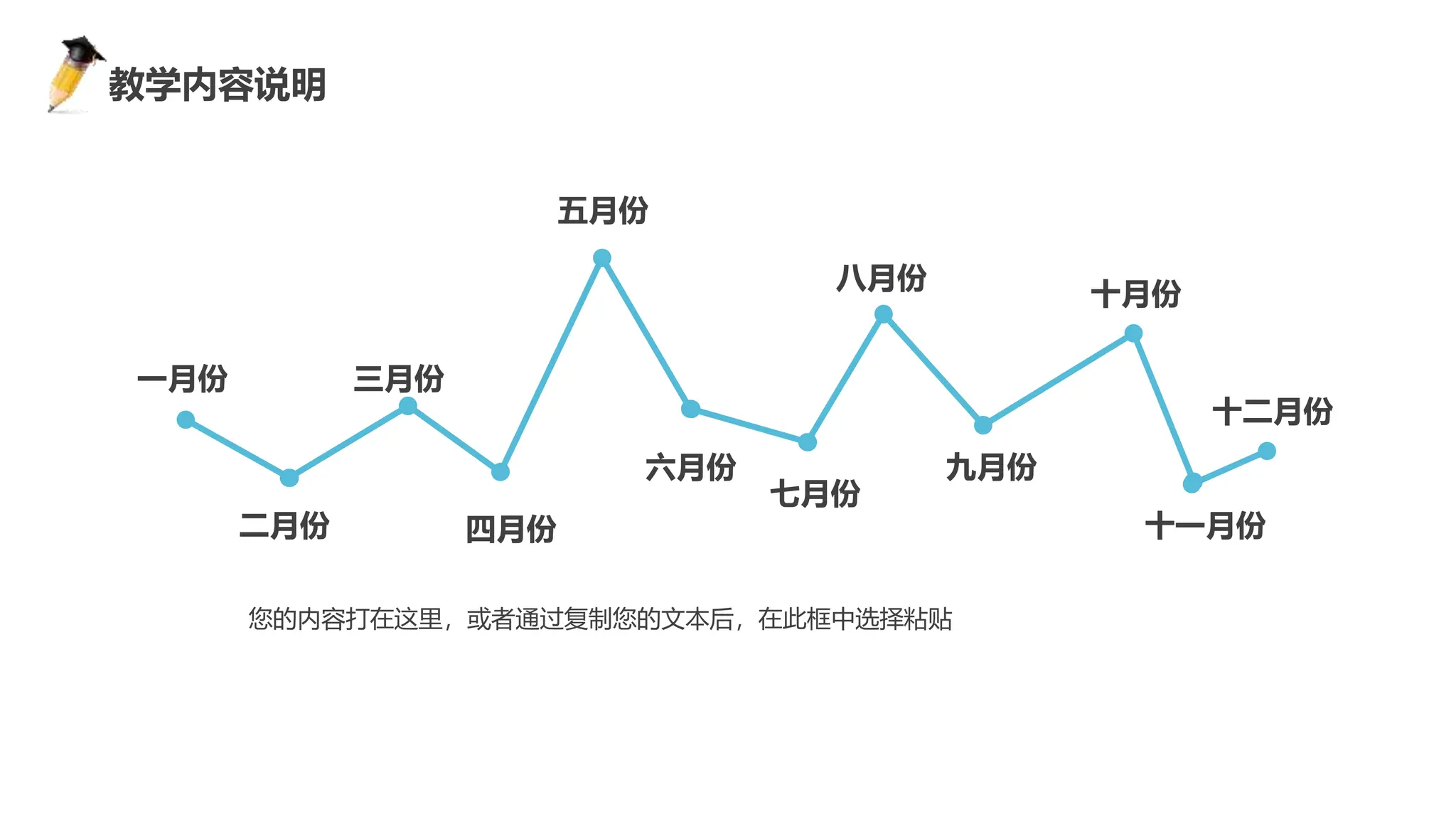 感谢您下载包图网平台上提供的PPT作品，为了您和包图网以及原创作者的利益，请勿复制、传播、销售，否则将承担法律责任！包图网将对作品进行维权，按照传播下载次数进行十倍的索取赔偿！
ibaotu.com
一月份
二月份
三月份
四月份
五月份
六月份
八月份
七月份
九月份
十月份
十二月份
十一月份
您的内容打在这里，或者通过复制您的文本后，在此框中选择粘贴
教学内容说明
 