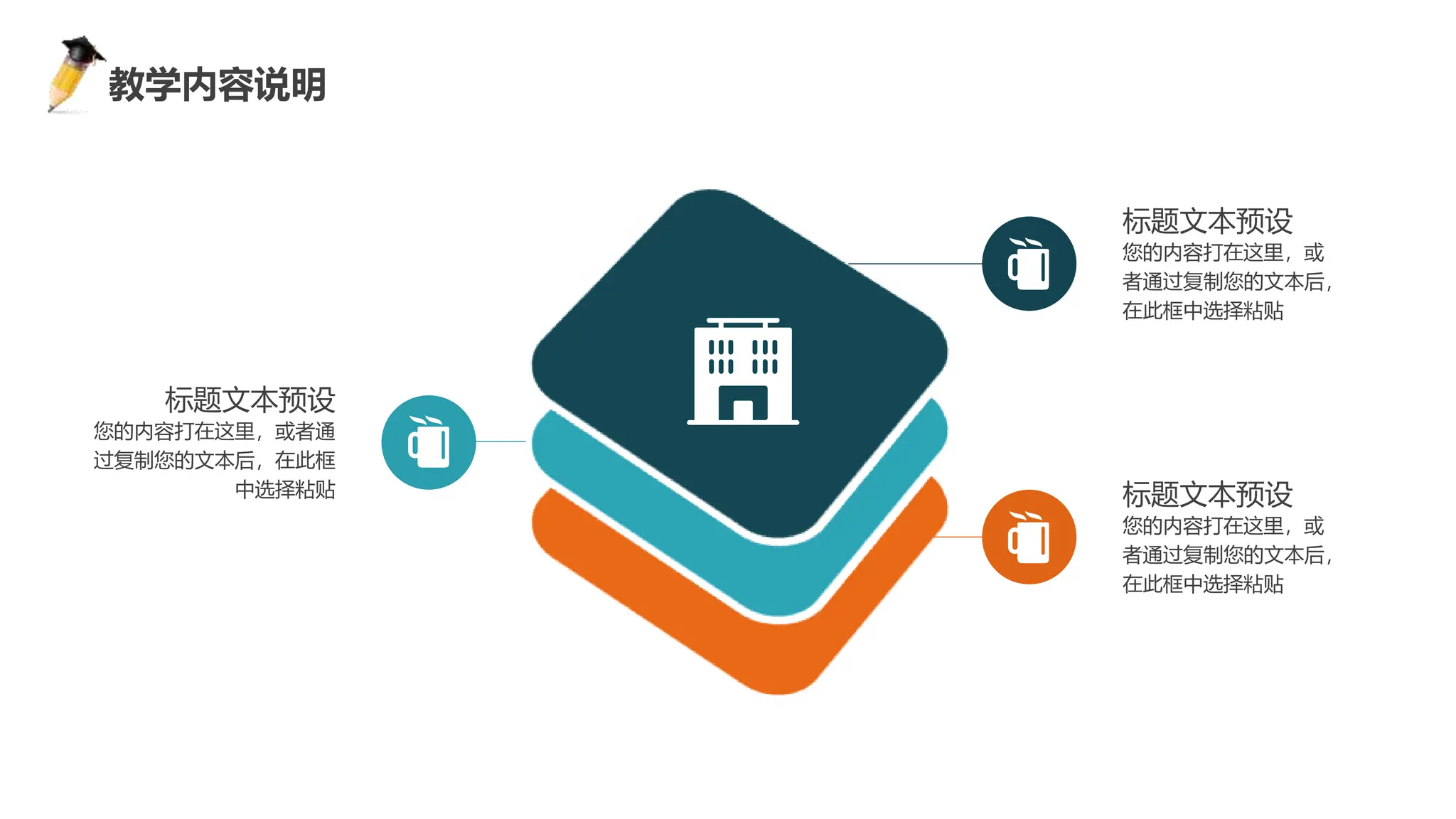 感谢您下载包图网平台上提供的PPT作品，为了您和包图网以及原创作者的利益，请勿复制、传播、销售，否则将承担法律责任！包图网将对作品进行维权，按照传播下载次数进行十倍的索取赔偿！
ibaotu.com
标题文本预设
您的内容打在这里，或者通
过复制您的文本后，在此框
中选择粘贴 标题文本预设
您的内容打在这里，或
者通过复制您的文本后，
在此框中选择粘贴
标题文本预设
您的内容打在这里，或
者通过复制您的文本后，
在此框中选择粘贴
教学内容说明
 
