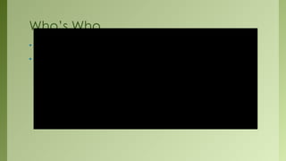 Who’s Who
• List key school staff (principal, librarian, etc.)
• Include organization chart
 