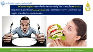 ครูวิชัยลิขิตพรรักษ์ ตาแหน่งครู วิทยฐานะครูชานาญการพิเศษ(คศ.3)กลุ่มสาระการเรียนรู้วิทยาศาสตร์และเทคโนโลยี โรงเรียนวัดราชบพิธ สพม.กท.1
สถาบันส่งเสริมการสอนวิทยาศาสตร์และเทคโนโลยี
สัตว์จะแสดงพฤติกรรมออกมาต้องมีองค์ประกอบสาคัญได้แก่ 1. เหตุจูงใจ (Motivation)
และ 2.ตัวกระตุ้นปลดปล่อย (Releasing Stimulus) เช่น พฤติกรรมกินอาหารของสัตว์ ความหิวเป็น
เหตุจูงใจ อาหารเป็นตัวกระตุ้นการตอบสนอง
 