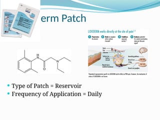Lidoderm Patch
 Type of Patch = Reservoir
 Frequency of Application = Daily
 
