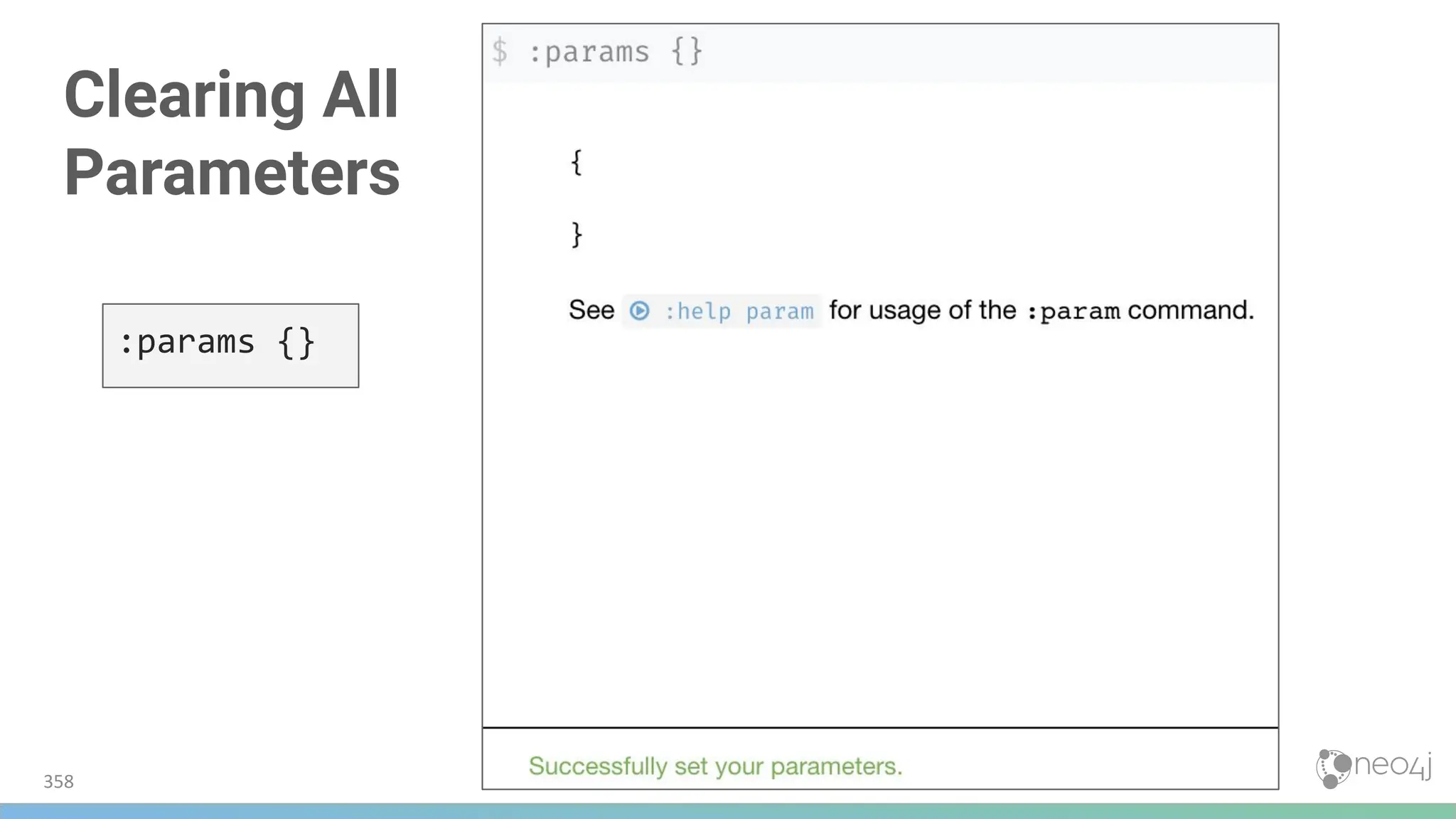 Clearing All
Parameters
358
:params {}
 