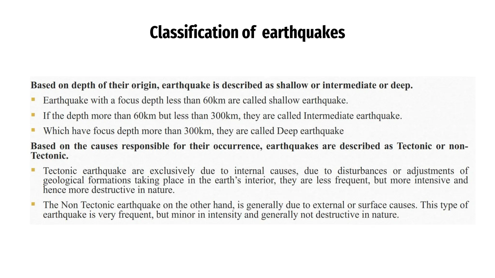 Classification of earthquakes
 