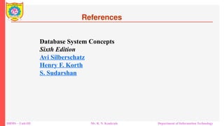 DBMS – Unit-III Mr. R. N. Kankrale Department of Information Technology
References
Database System Concepts
Sixth Edition
Avi Silberschatz
Henry F. Korth
S. Sudarshan
 