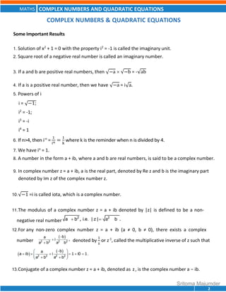 CBSE Grade 11 Mathematics Ch 5 Complex Numbers And Quadratic Equations ...