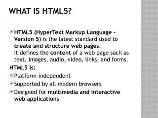 Comprehensive Introduction to HTML5 and Web Development Basics | PPTX