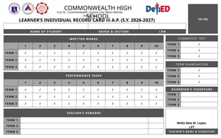 Comprehensive Learner's Individual Record Card Template for Academic ...
