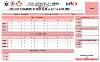 Comprehensive Learner's Individual Record Card Template for Academic ...