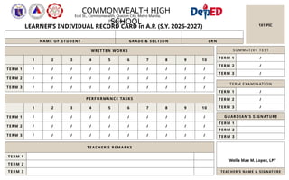 Comprehensive Learner's Individual Record Card Template for Academic ...