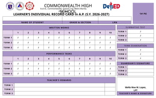 Comprehensive Learner's Individual Record Card Template for Academic ...
