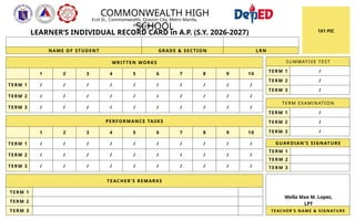 Comprehensive Learner's Individual Record Card Template for Academic ...