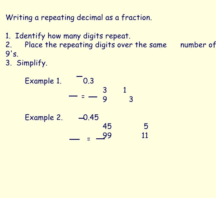 How to write repeating decimals as a fraction