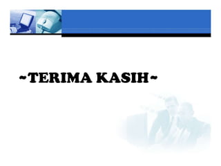 STRUKTUR KAWALAN JUJUKAN                 STRUKTUR KAWALAN PILIHAN

 Perlaksanaan arahan dilakukan satu      Dilaksana mengikut syarat dan tindakan
persatu mengikut turutan langkah iaitu   yang diambil berdasarkan sesuatu syarat.
dari mula hingga akhir                    Jika syarat dipatuhi, apa berlaku. Kalau
 Hanya melibatkan satu arahan sahaja    syarat tidak dipatuhi apa berlaku.
 Tidak menggunakan simbol pilihan       Menggunakan simbol pilihan

 ~TERIMA KASIH~
   jujukan
 