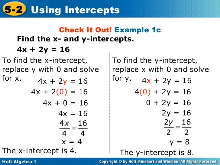 5 2 using intercepts 3x 2y 16 in slope intercept form