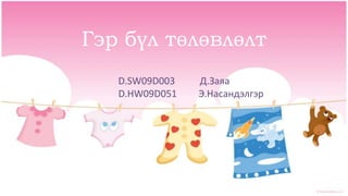 Гэр бүл төлөвлөлт
D.SW09D003 Д.Заяа
D.HW09D051 Э.Насандэлгэр
 