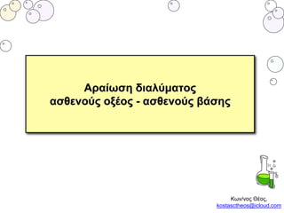 Αραίωση διαλύματος
ασθενούς οξέος - ασθενούς βάσης
Κων/νος Θέος,
kostasctheos@icloud.com
 