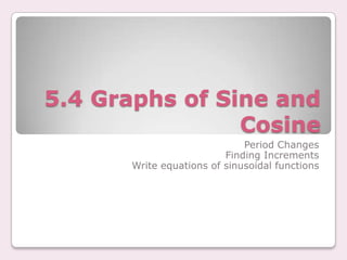 5.4 Graphs of Sine and Cosine Period Changes Finding Increments Write equations of sinusoidal functions 