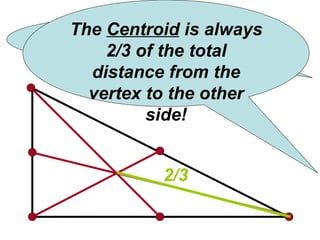 I’m Glad You Asked! The  Centroid  is always  2/3 of the total distance from the vertex to the other side! 2/3 