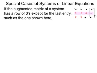 Special Cases of Systems of Linear Equations
If the augmented matrix of a system
has a row of 0’s except for the last entry,
such as the one shown here,
* * * *
–2
* *
0
0 0
0 0
 