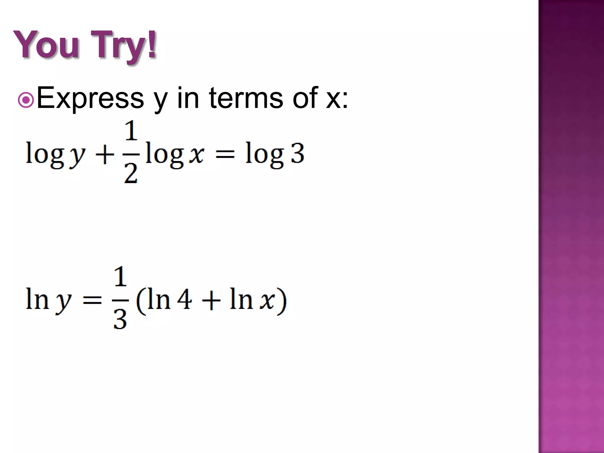 Express
y in terms of x: