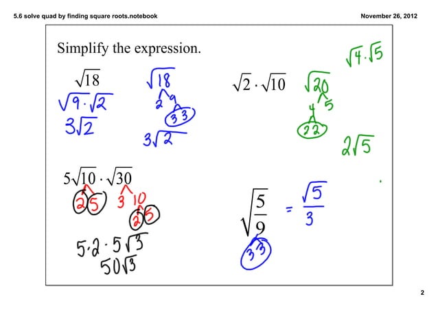 5.6 solving quadratics by square roots | PDF