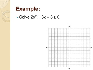 Example:
Solve 2x2 + 3x – 3 0