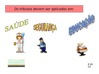 Os tributos devem ser aplicados em:
4 de
33
 