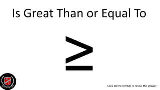 Is Great Than or Equal To
Click on the symbol to reveal the answer
 