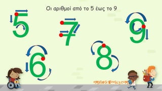 Οι αριθμοί από το 5 έως το 9
emathisi.weebly.com
5 7
86
9
 