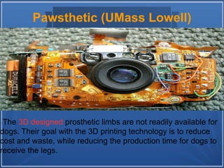 Pawsthetic (UMass Lowell)
The 3D designed prosthetic limbs are not readily available for
dogs. Their goal with the 3D prin...