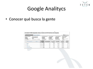 Google Analitycs<br />Conocer qué busca la gente<br />