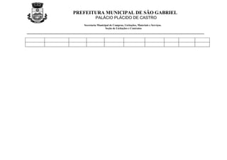 PREFEITURA MUNICIPAL DE SÃO GABRIEL
            PALÁCIO PLÁCIDO DE CASTRO
   Secretaria Municipal de Compras, Licitações, Materiais e Serviços.
                    Seção de Licitações e Contratos
 
