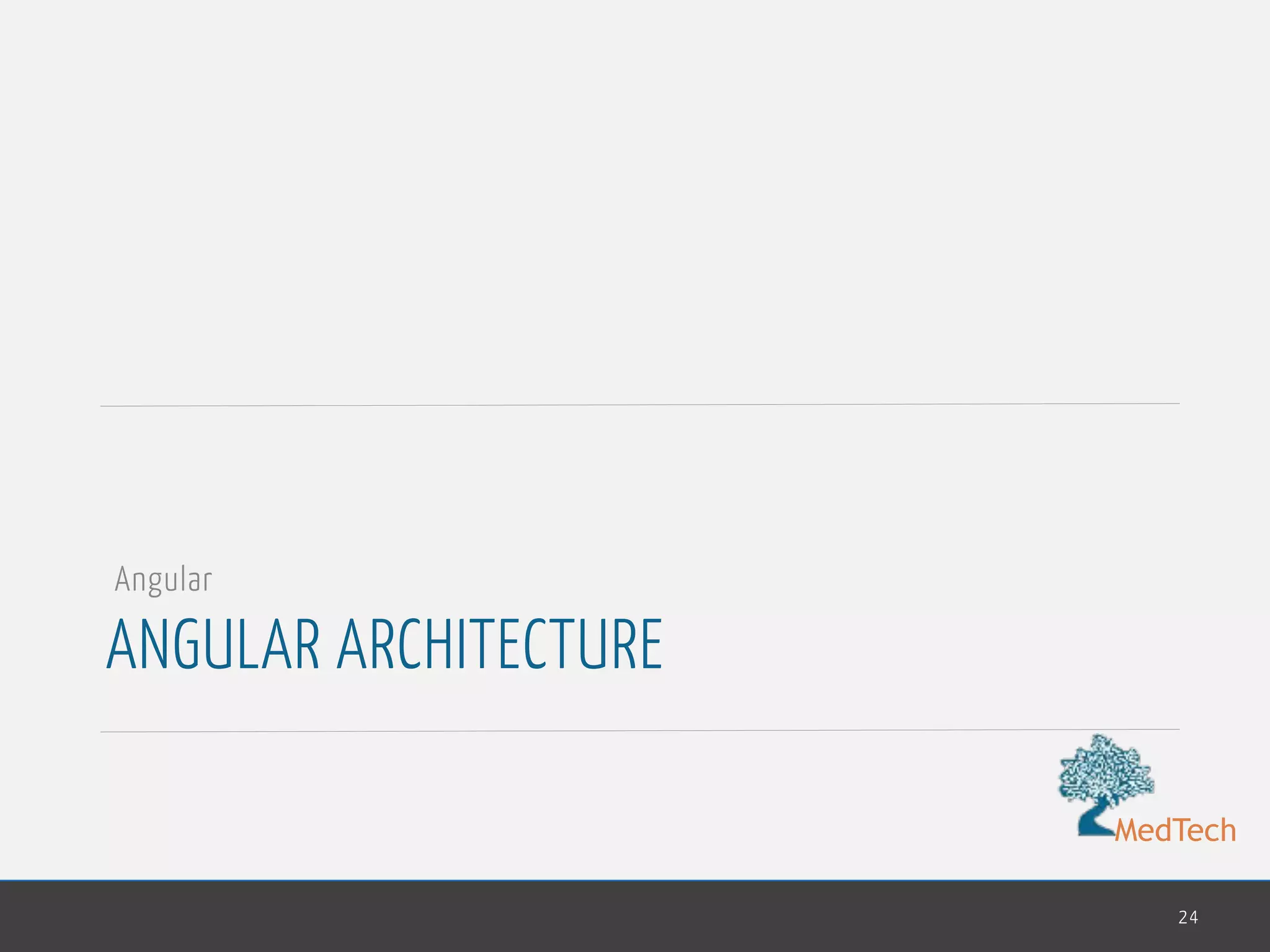 MedTech
ANGULAR ARCHITECTURE
24
Angular
 