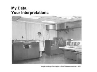 My Data, Your Interpretations Image courtesy of NZ Digital – First statistics computer, 1962 