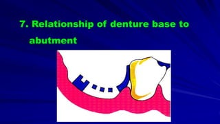 7. Relationship of denture base to
abutment
 