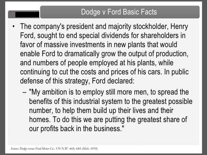 The Shareholder Primacy Norm Dodge V Ford