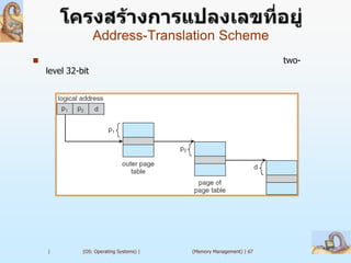 Address-Translation Scheme
                                                                    two-
    level 32-bit




    |         (OS: Operating Systems) |   (Memory Management) | 67
 