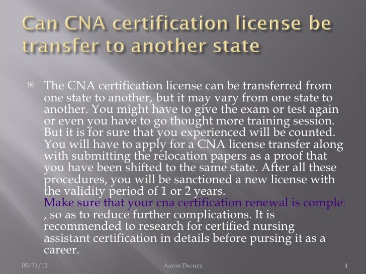 5. can cna certification license be transfer to another state