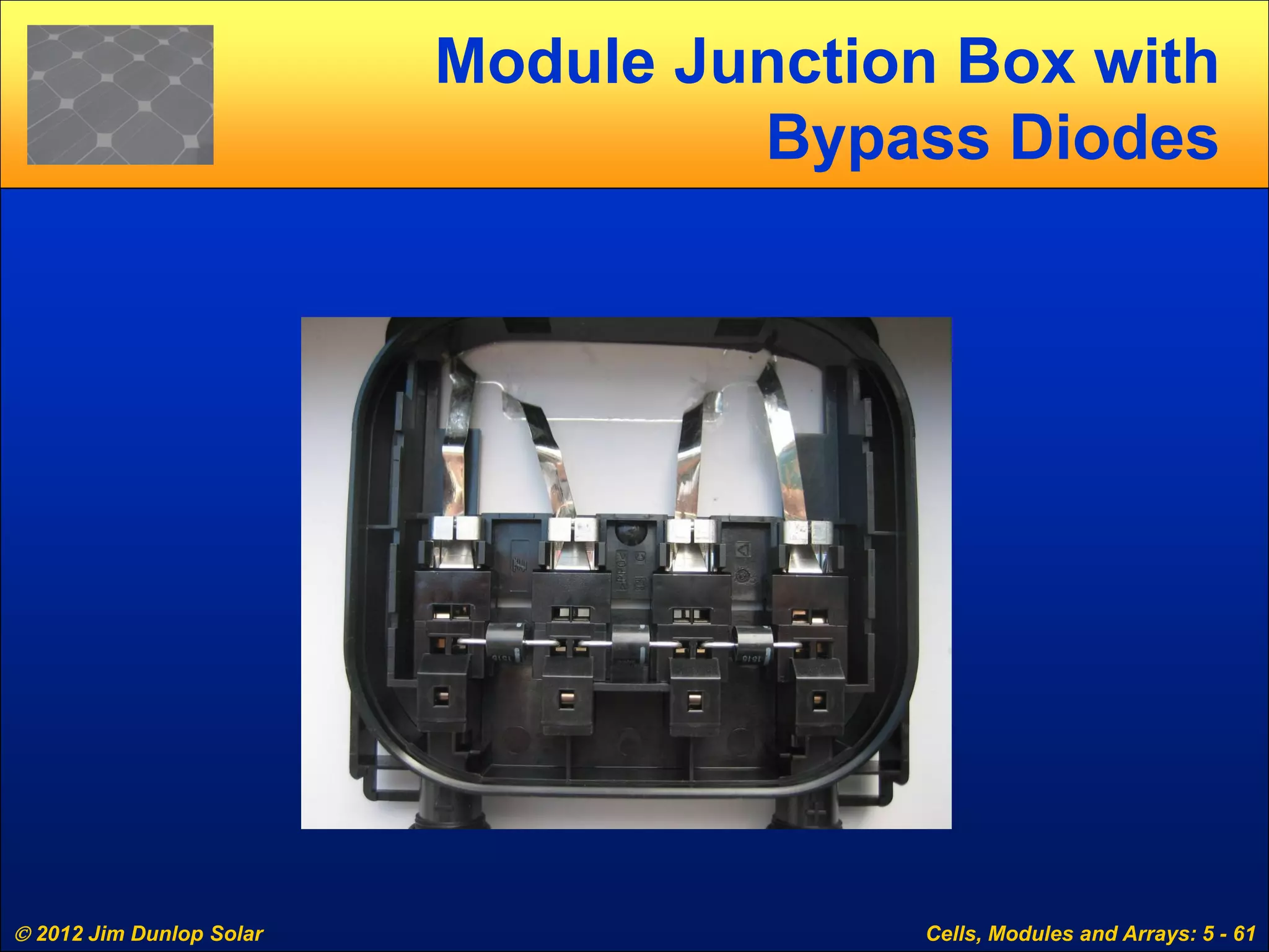  2012 Jim Dunlop Solar Cells, Modules and Arrays: 5 - 61
Module Junction Box with
Bypass Diodes
 
