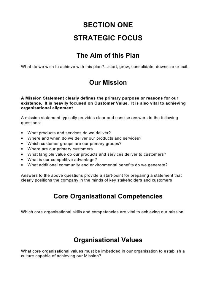 the outline of a comprehensive business plan box describes