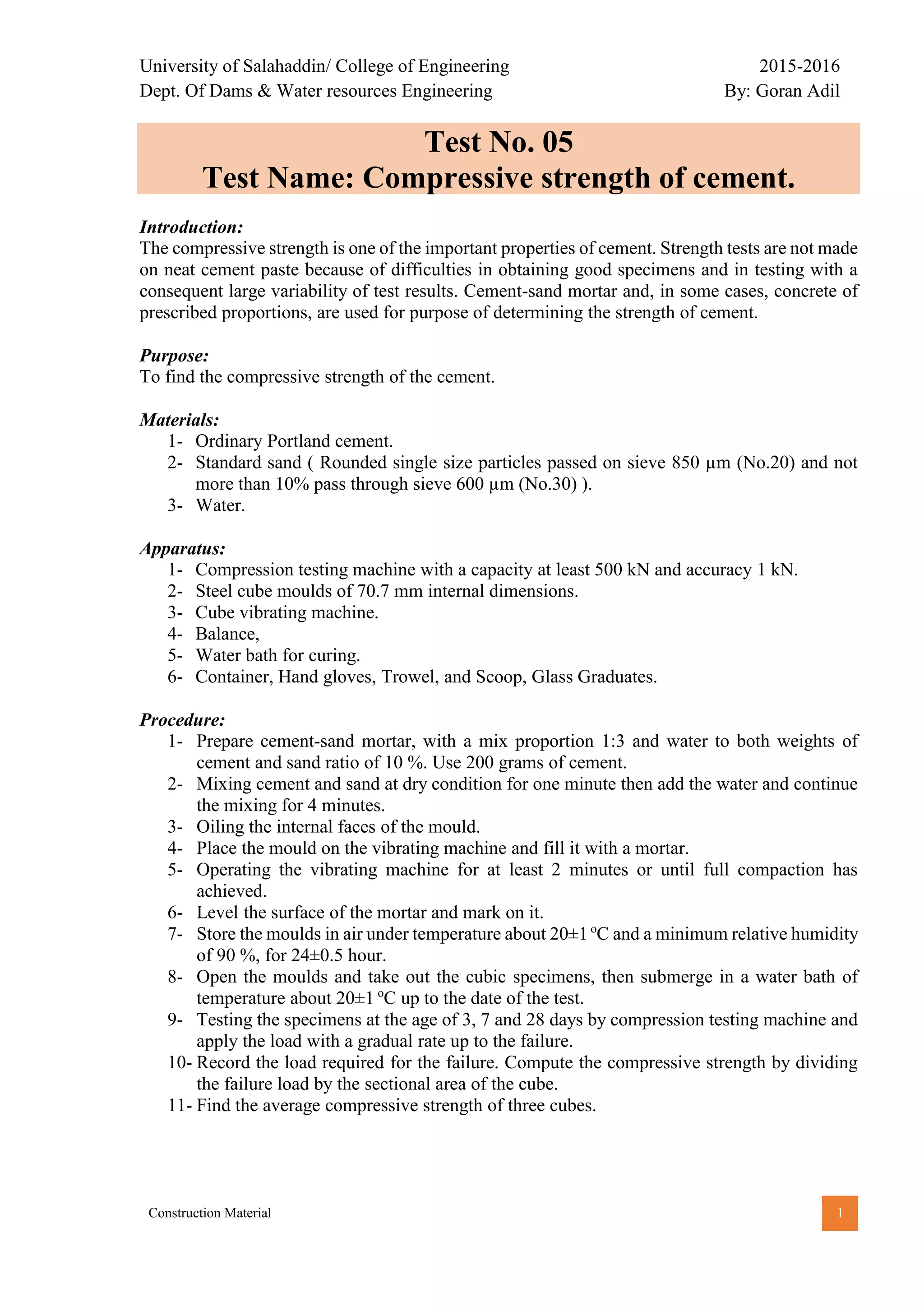 5 compressive strength of cement | PDF